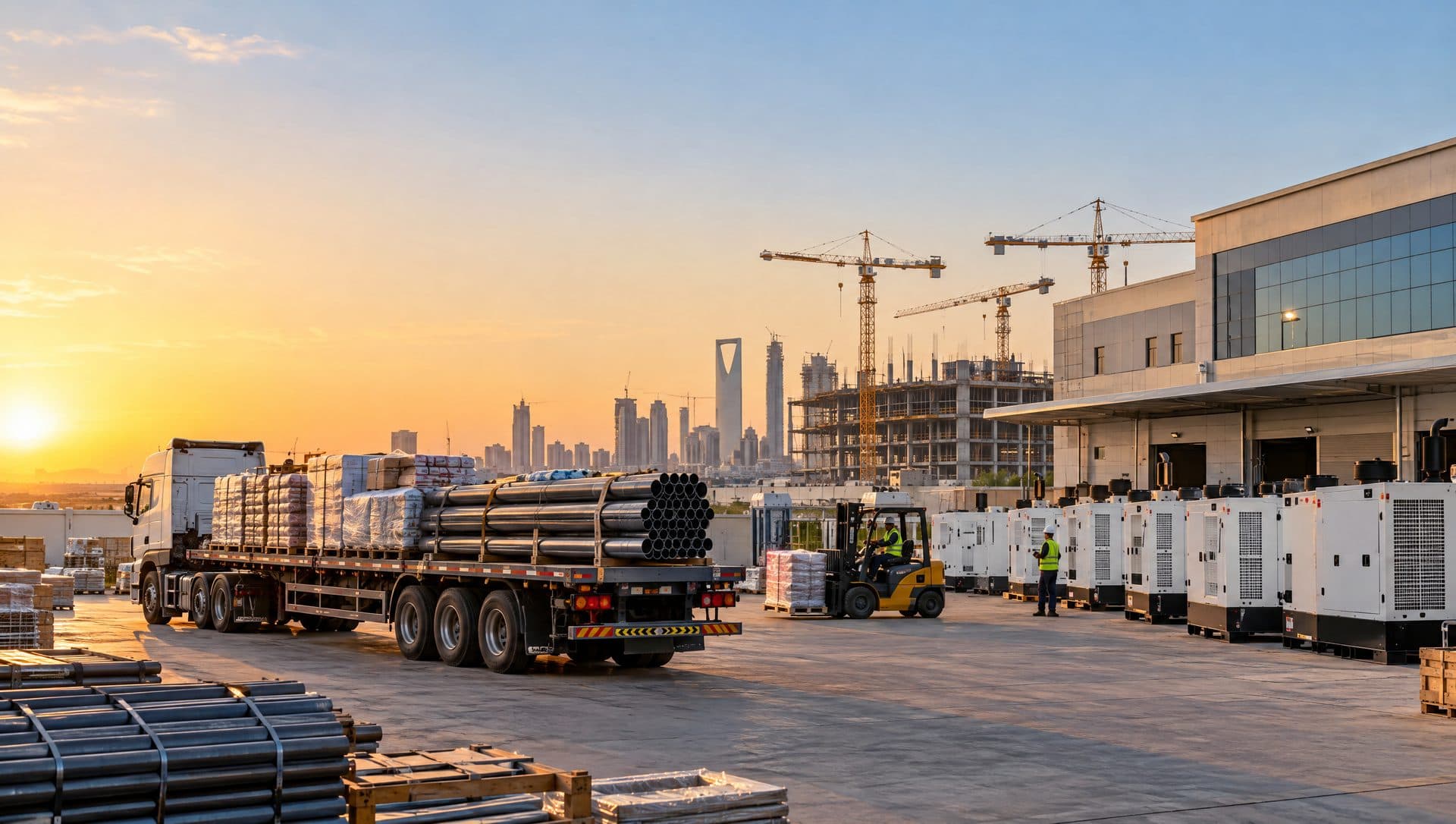 Materials, equipment and generators ready for delivery across Saudi Arabia
