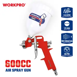 مسدس رش هوائي - 50 رطل/بوصة مربعة، فوهة 1.5 ملم، كوب 600 مل لطلاء دقيق – WORKPRO