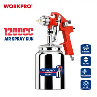 مسدس رش هوائي، 43 رطل لكل بوصة مربعة، فوهة 1.4 ملم، كوب 1200 مل، رش ناعم ودقيق – WORKPRO