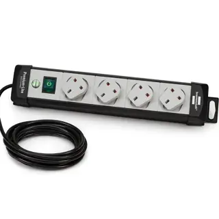 وصلة كهرباء Brennenstuhl Premium-Line 4 مخارج 3 متر - مفتاح أمان ثنائي القطب مضيء - مخارج مائلة 90° - آمنة للأطفال - أسود / رمادي فاتح - Ref. 1951543101