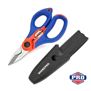 WORKPRO Electrician Scissors, Stainless Steel Wire Stripper & Cutter, 5 Stripping Holes 10-18AWG