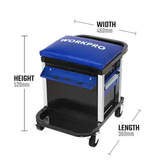 WORKPRO Heavy Duty Workshop Creeper Seat With 4 Drawers, Stainless Steel, Strong Magnet, Tool Storage