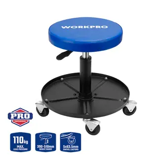 WORKPRO Hydraulic Stool, 65mm swivel castors, padded adjustable seat, easy mobility