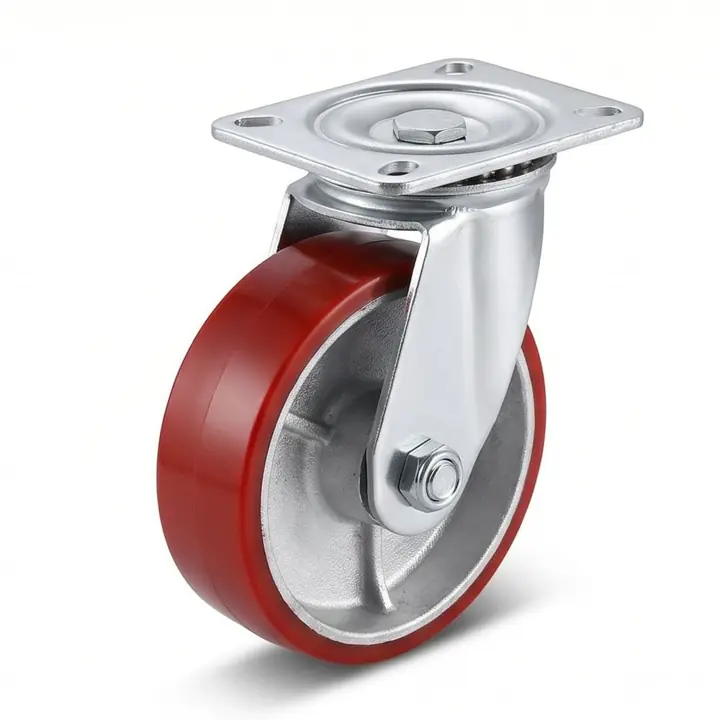 Red Swivel Caster Wheel - Heavy Duty Polyurethane (PU) - 70kg Load Capacity
